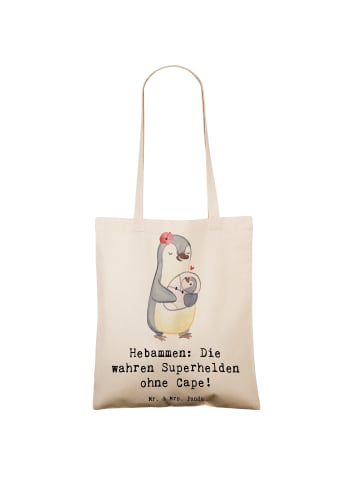 Mr. & Mrs. Panda Tragetasche Hebamme Superheld mit Spruch in Creme