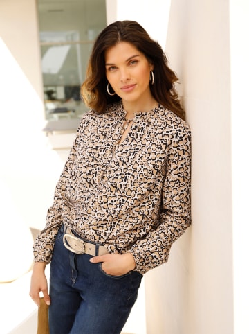 Sieh an! Langarm-Bluse in beige-schwarz-bedruckt