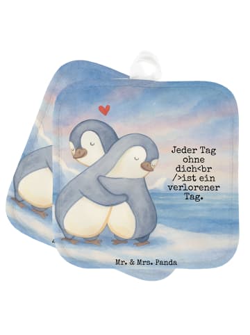 Mr. & Mrs. Panda Topflappen Pinguine Kuscheln Design mit Spruch in Weiß