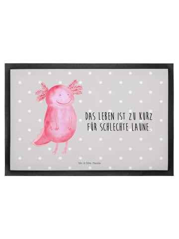 Mr. & Mrs. Panda Bodenvorleger Axolotl Glücklich mit Spruch in Grau Pastell