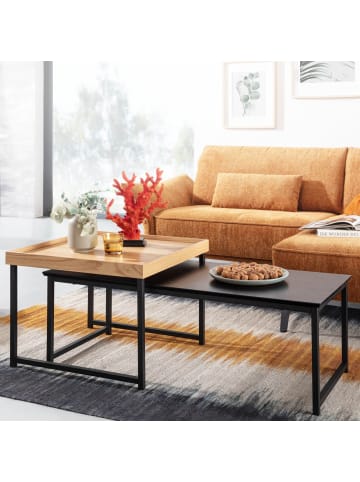 KADIMA DESIGN Couchtisch 2er-Set | Holz-Metall, Eiche Schwarz, Eckig, Modern in Schwarz