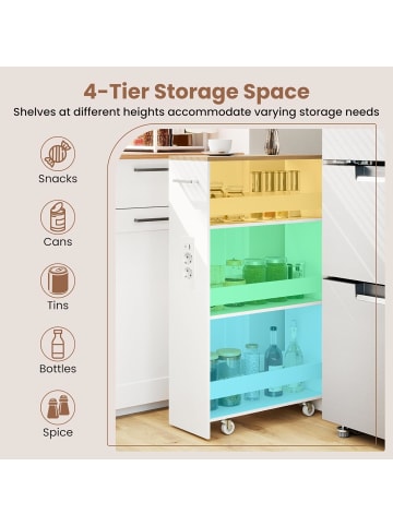 COSTWAY Nischenwagen 20cm breit schmal mit Ladestation in Hellbraun