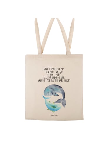 Mr. & Mrs. Panda Strandtasche Walfisch Thunfisch mit Spruch in Creme