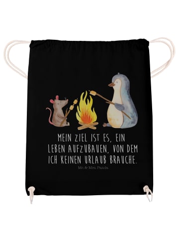 Mr. & Mrs. Panda Gym Bag Pinguin Lagerfeuer mit Spruch in Schwarz