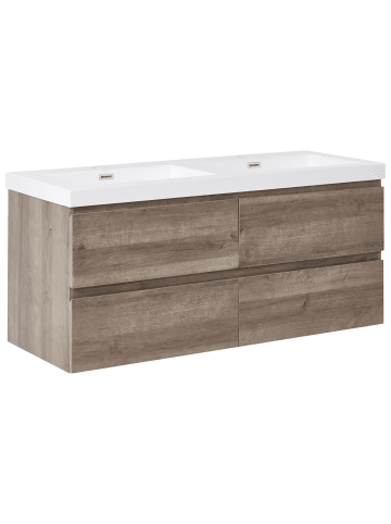 Beliani 2-tlg Badezimmerschrank mit Spiegel VIEDMA in Beige/Weiß