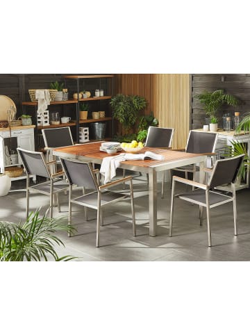 Beliani 7-tlg Gartentisch Set GROSSETO in Grau/Braun/Silber