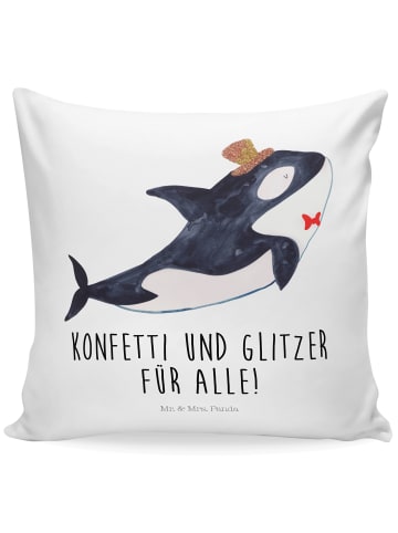 Mr. & Mrs. Panda Sofakissen Orca Zylinder mit Spruch in Weiß