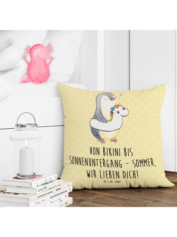 Mr. & Mrs. Panda kissen bedruckt Sommer Meer Strand mit Spruch in Gelb Pastell