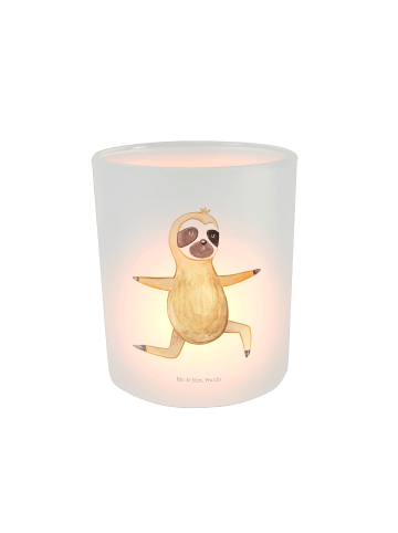 Mr. & Mrs. Panda Windlicht Glas Faultier Yoga ohne Spruch in Transparent