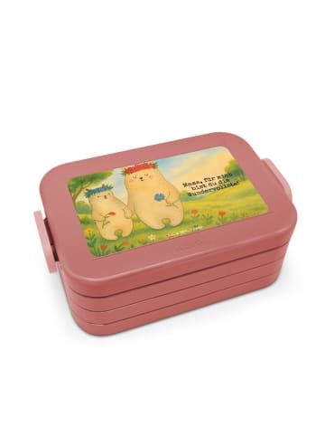 Mr. & Mrs. Panda Brotdose Bären mit Blumenkranz Design mit Spruch in Rot Pastell