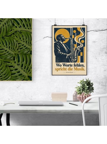 Mr. & Mrs. Panda Wandbild Musiker expressiv Design mit Spruch in Weiß