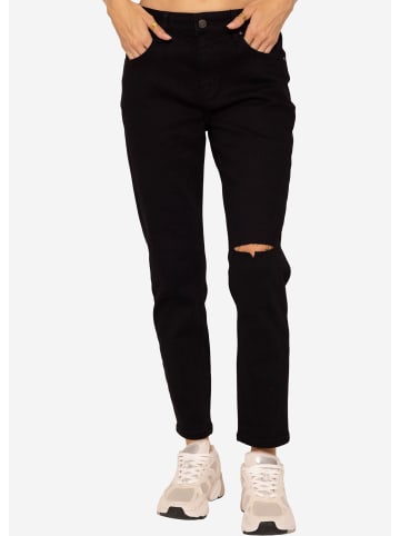 SASSYCLASSY 7/8 Mid-Rise Straight Destroyed Jeans in Schwarz