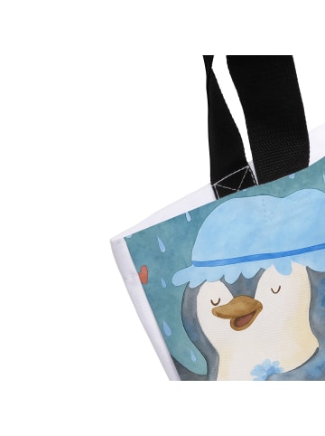 Mr. & Mrs. Panda Tote Bag Pinguin Duschen Design mit Spruch in Weiß