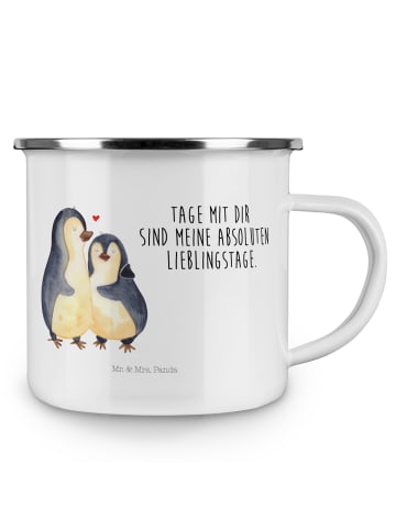 Mr. & Mrs. Panda Becher Emaille Pinguin umarmen mit Spruch in Weiß