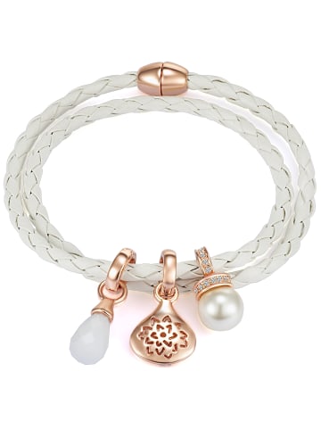 Lulu & Jane Armband Leder (synth.) Glas Perle (synth.) in weiß