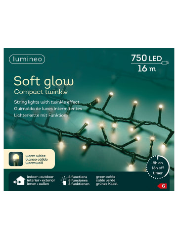 LUMINEO Lichterkette Soft Glow COMPACT TWINKLE 750 LED 16 m, grünes Kabel in warm weiß