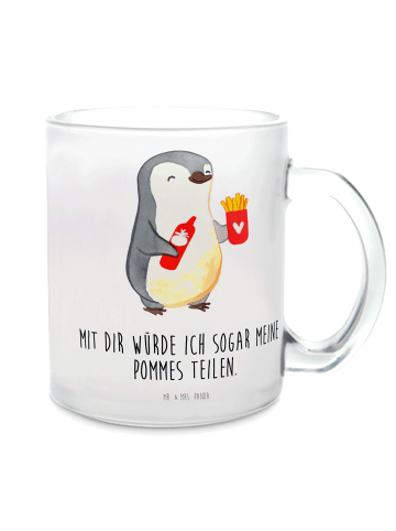 Mr. & Mrs. Panda Teetasse Pinguin Pommes mit Spruch in Transparent