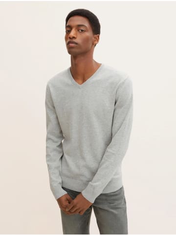 Tom Tailor Dünner Feinstrick Pullover Basic V-Ausschnitt Sweater in Hellgrau