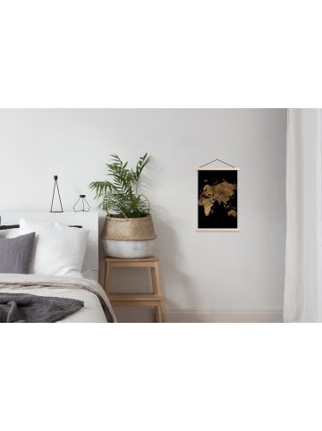 MuchoWow Poster mit Leiste Weltkarte gold schwarz  (BxH)