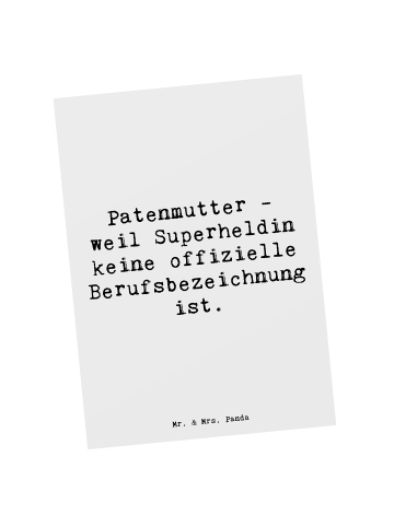 Mr. & Mrs. Panda Postkarte Patenmutter Superheldin mit Spruch in Weiß