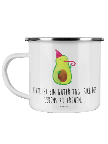 Mr. & Mrs. Panda Camping Emaille Tasse Avocado Feier mit Spruch in Weiß