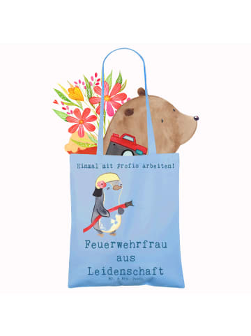 Mr. & Mrs. Panda Jutebeutel Feuerwehrfrau Leidenschaft mit Spruch in Sky Blue