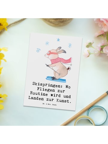 Mr. & Mrs. Panda Postkarte Skispringen Kunstflug mit Spruch in Weiß