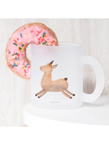 Mr. & Mrs. Panda Tasse Glas Lama Springen ohne Spruch in Transparent