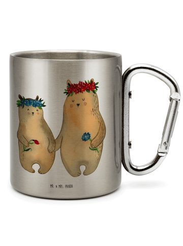Mr. & Mrs. Panda Trinkbecher Bären mit Blumenkranz ohne Spruch in Silber