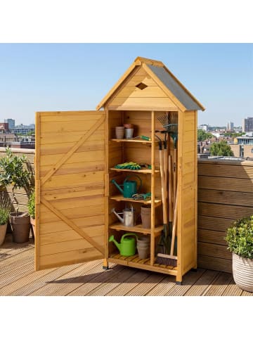 COSTWAY Gartenschrank Geräteschuppen Fichtenholz 81 x 46 x 174 cm in Braun
