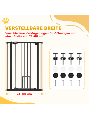 Pawhut Hunde Türschutzgitter Schwarz 74-80L x 3,5B x 104,1H cm
