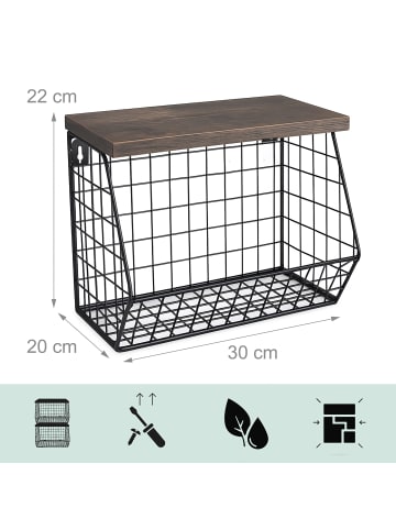 relaxdays Obstkorb Wandregal in Schwarz/ Dunkelbraun – (B)30 x (H)21 x (T)20 cm
