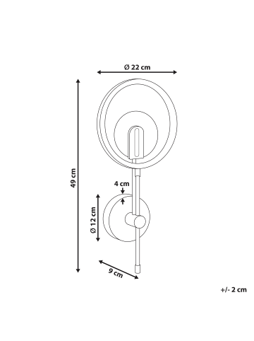 Beliani Wandleuchten SAMBRE in Messing/Schwarz - (W) 22 x (H) 49 x (L) 9 cm
