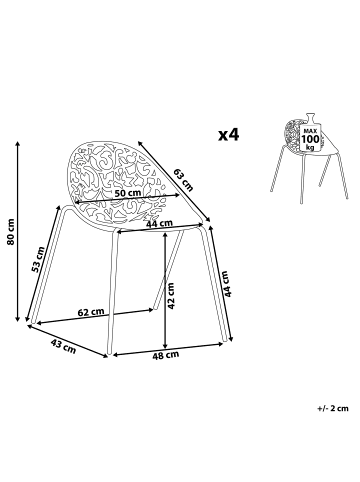 Beliani 4er-Set Esszimmerstuhl MUMFORD in Grau/Silber
