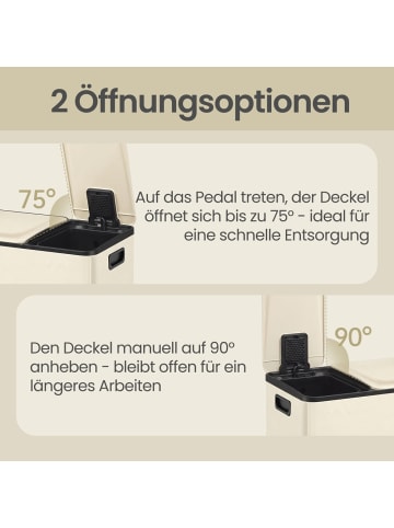 SONGMICS Mülleimer Pary in Creme - (B)37.7 x (H)66.9 x (T)47.6 cm - 2 x 30 L