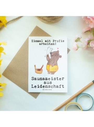 Mr. & Mrs. Panda Grußkarte Saunameister Leidenschaft mit Spruch in Weiß