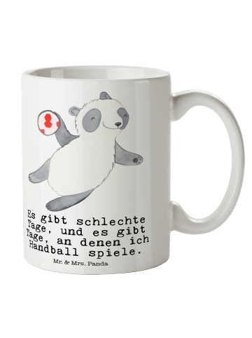 Mr. & Mrs. Panda Kaffeebecher Panda Handball spielen mit Spruch in Weiß