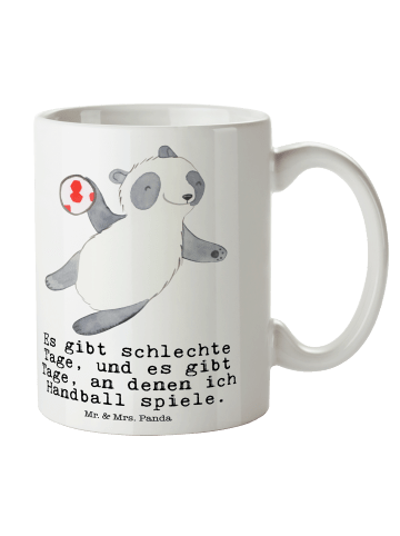 Mr. & Mrs. Panda Tasse Panda Handball spielen mit Spruch in Weiß