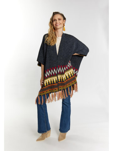 usha FESTIVAL Strickponcho in Marine Grau Mehrfarbig