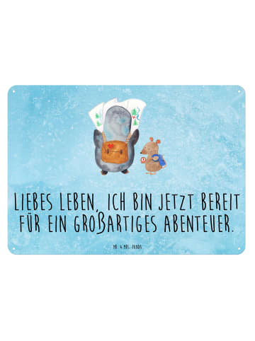 Mr. & Mrs. Panda Blechschild Pinguin & Maus Wanderer mit Spruch in Eisblau