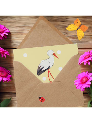 Mr. & Mrs. Panda Grußkarte Storch mit Spruch in Gelb Pastell