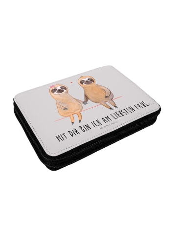 Mr. & Mrs. Panda Bleistiftetui Faultier Pärchen mit Spruch in Grau Pastell