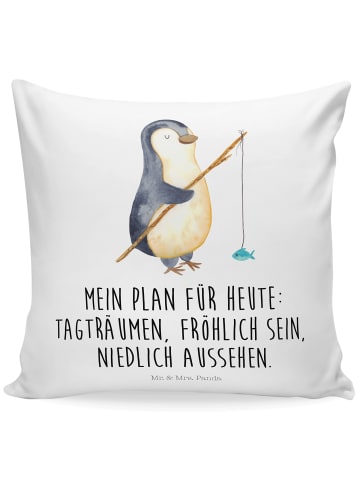 Mr. & Mrs. Panda Sofakissen Pinguin Angler mit Spruch in Weiß