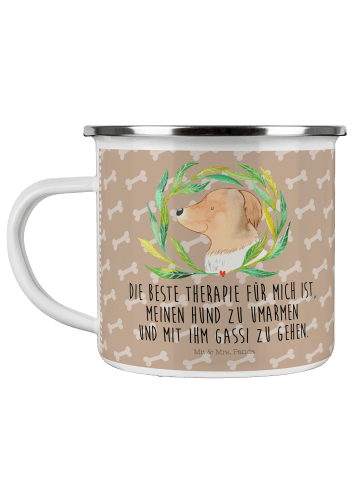 Mr. & Mrs. Panda Camping Emaille Tasse Hund Blumen mit Spruch in Hundeglück