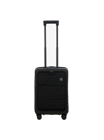 BRIC`s BY Ulisse - 4-Rollen-Kabinentrolley mit Vortasche 55 cm erw. USB in schwarz