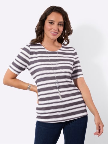 WITT WEIDEN Kurzarmshirt in anthrazit-weiß-geringelt