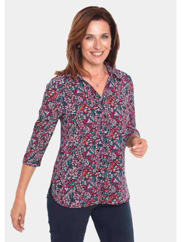 GOLDNER Kurzgröße:  Pflegeleichte Bluse mit 3/4-Arm in pink / rot / gemustert
