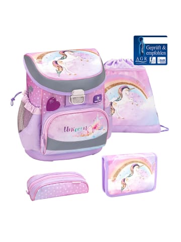 Belmil 4tlg-Set: Schulranzen Rainbow Unicorn  in lila – (H)36 x (B) 28 x (T) 17 cm