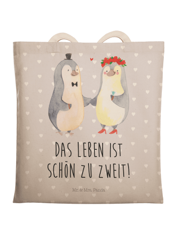 Mr. & Mrs. Panda shopping bag Pinguin Heirat mit Spruch in Grau Pastell