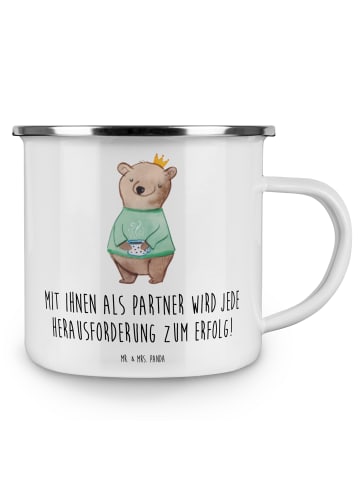 Mr. & Mrs. Panda Teetasse Erfolgreiche Geschäftspartner mit Spruch in Weiß